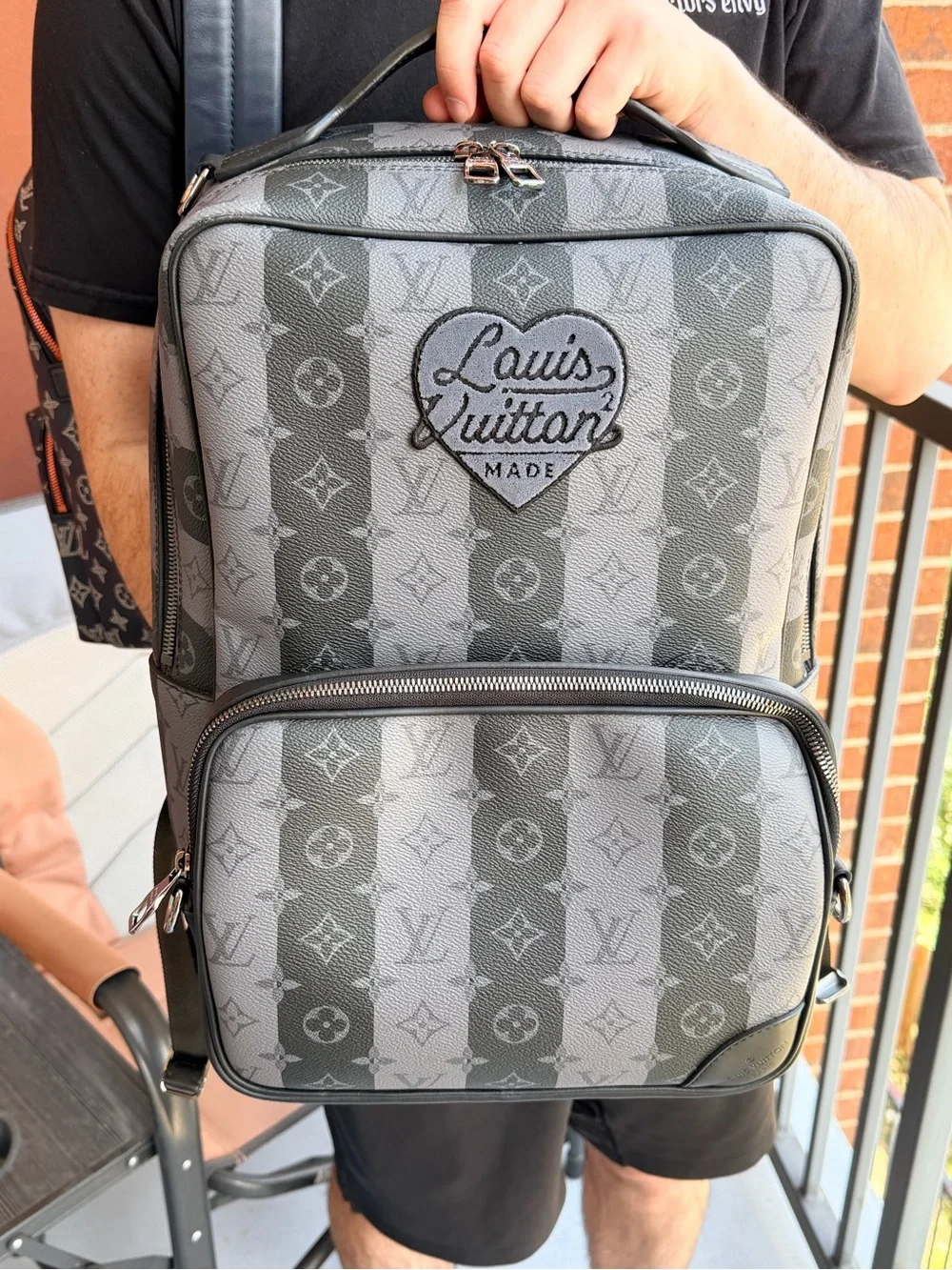 Louis Vuitton x Nigo Gray Monogram Vertical Stripe Backpack